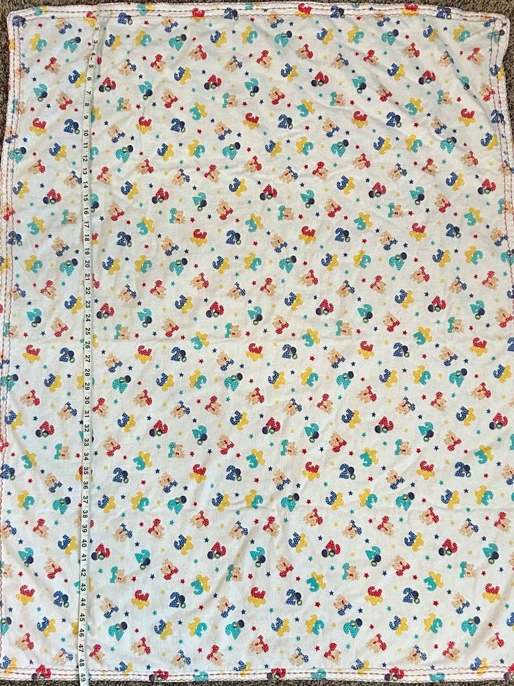Vintage 90s Flannel Baby Blanket Circus Bears Numbers 1 2 3